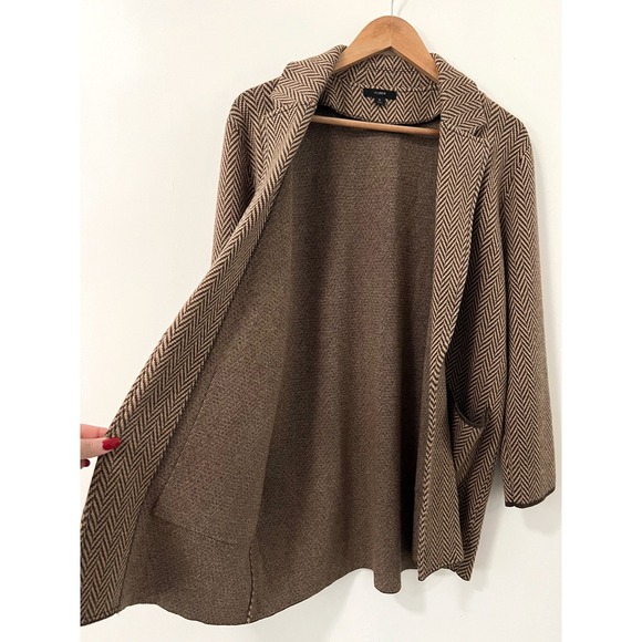 J. Crew Herringbone Knit Open Cardigan Women Size Medium Brown - Picture 6 of 9